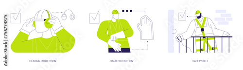 Personal protective equipment at construction site abstract concept vector illustrations.