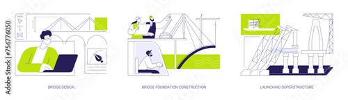 Bridge building abstract concept vector illustrations.