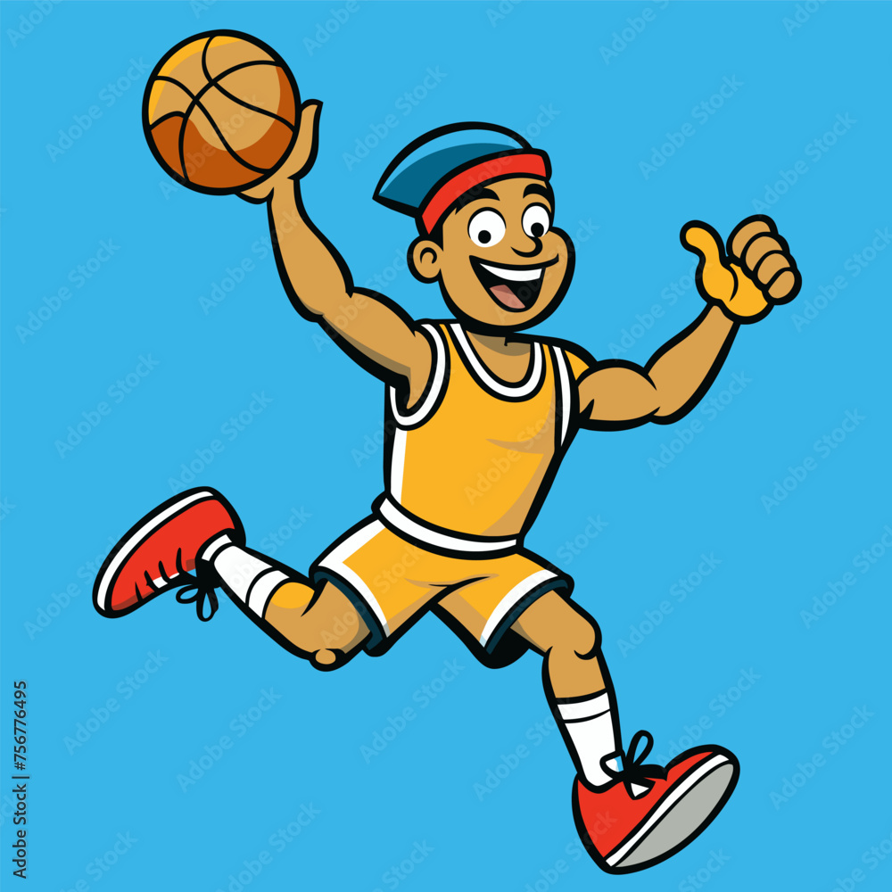 Vector illustration of a running cartoon basketball player with a ball Vector illustration of a running cartoon basketball player with a ball