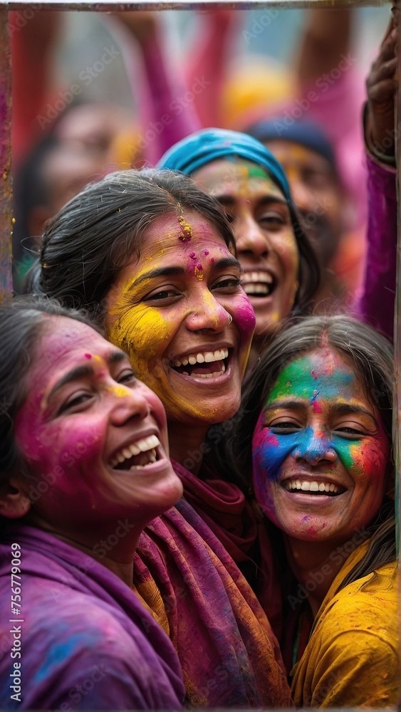 A group of happy people of different ages and different races celebrating Holi. A group of happy people of different ages and different races celebrating Holi.