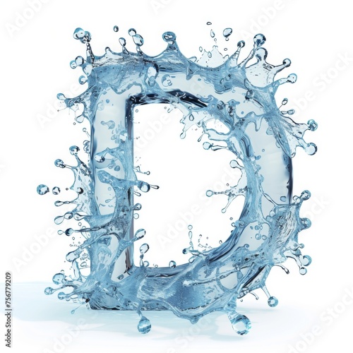 Letter D water splash alphabet isolated on white. 3D rendering illustration.