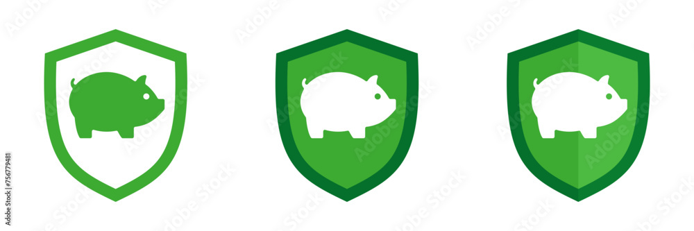 Pig icon in a shield. Set of illustrations Pig icon in a shield. Set of illustrations