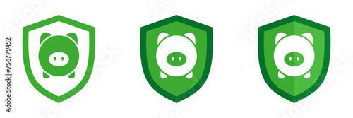 Pig icon in a shield. Set of illustrations
