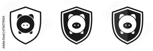 Pig icon in a shield. Set of illustrations