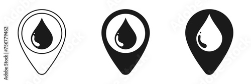 Set of drop icons on the map. Illustration