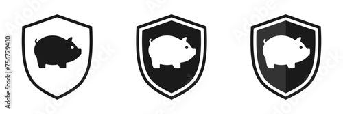 Pig icon in a shield. Set of illustrations