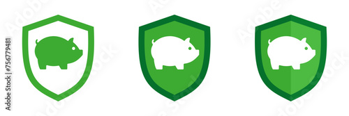 Pig icon in a shield. Set of illustrations
