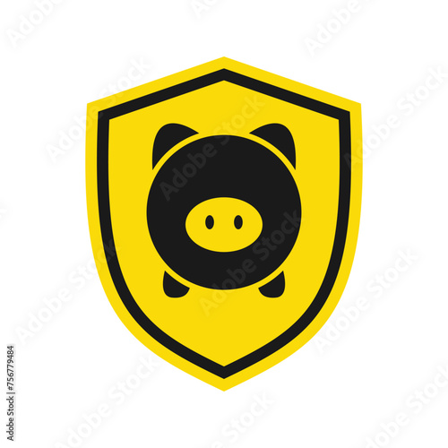 Pig icon in a shield. Vector illustration