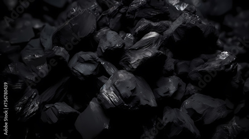 Natural black coal in dark low light, symbolizing industrial strength and energy