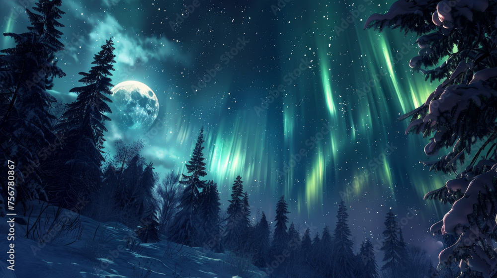 Spectacular Natural Phenomena: Capture extraordinary natural phenomena such as the Northern Lights dancing across the night sky, or rare occurrences like lunar or solar eclipses. Generative AI - obrazy, fototapety, plakaty 