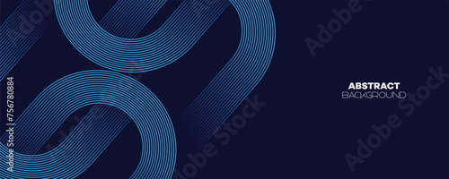 Abstract Dark Blue Waving circles lines Technology Banner Background. Modern Navy Blue gradient with glowing lines shiny geometric diagonal shape for brochure, cover, poster, banner, website, header