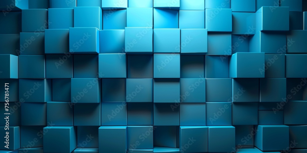 A blue wall made of blue cubes - stock background. A blue wall made of blue cubes - stock background.