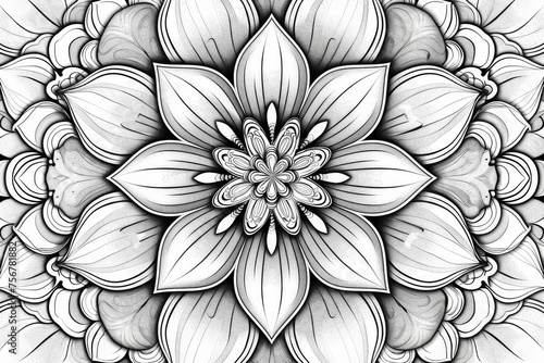 Flower Coloring Book  Black White Line Mandala  Coloring Flower Drawing Imitation