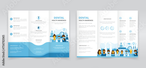 Trifold brochure, pamphlet or triptych leaflet template ideal for raising awareness of dental conditions and the importance of good oral hygiene