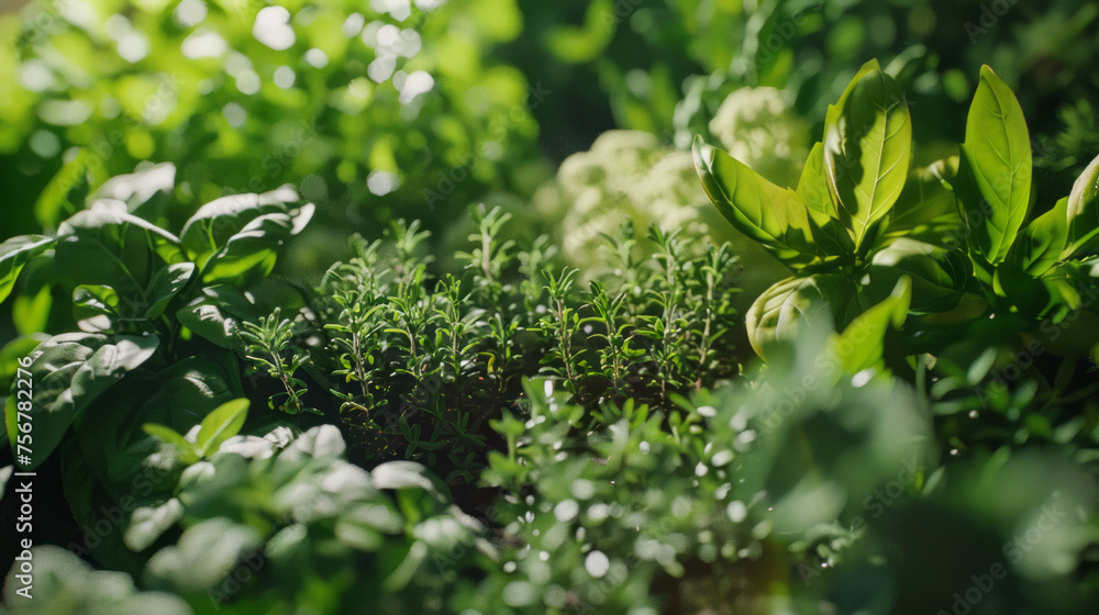 Lush herb garden, promising freshness and flavor to elevate your culinary creations Lush herb garden, promising freshness and flavor to elevate your culinary creations