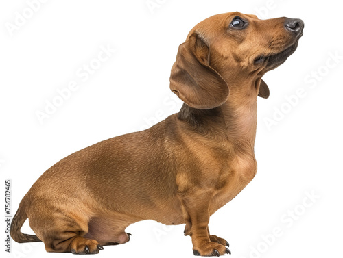 dachshund looking up  closeup sideview portrait isolated on transparent background