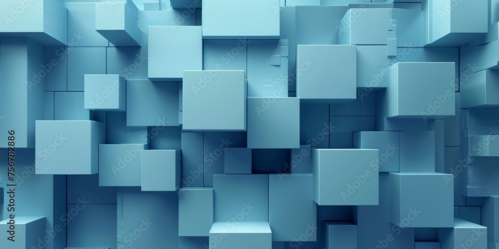 A blue wall made of cubes - stock background. A blue wall made of cubes - stock background.