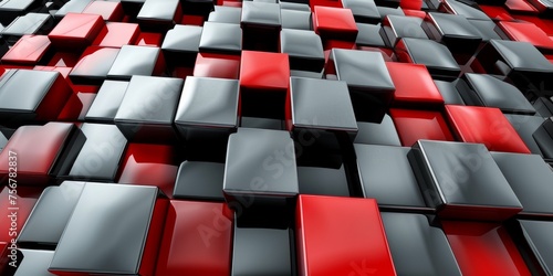 A close up of a red and black block pattern - stock background.