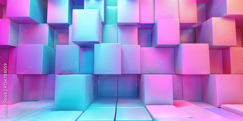 A colorful wall of cubes with a blue background - stock background. A colorful wall of cubes with a blue background - stock background.