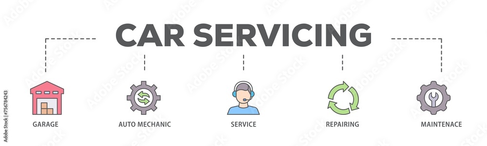 Car servicing banner web icon illustration concept with icon of repairing, maintenace, service, auto mechanic, garage icon live stroke and easy to edit Car servicing banner web icon illustration concept with icon of repairing, maintenace, service, auto mechanic, garage icon live stroke and easy to edit