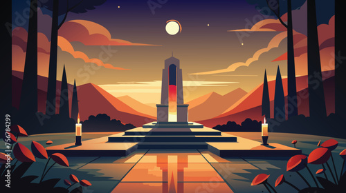 Sunset at a Serene Memorial Park With Mountains in the Background