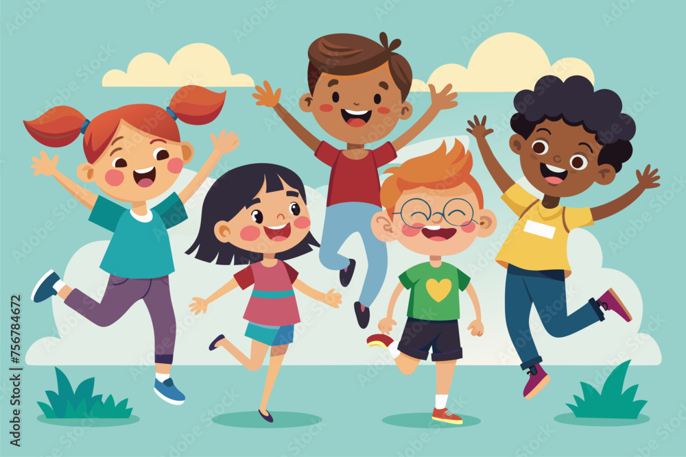 Vector illustration: Happy children, fun and games