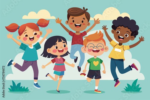 Vector illustration: Happy children, fun and games