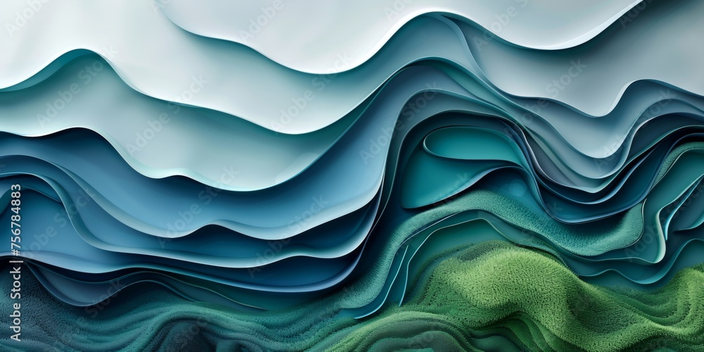 The image is a series of blue and green waves that appear to be made of paper - stock background. The image is a series of blue and green waves that appear to be made of paper - stock background.