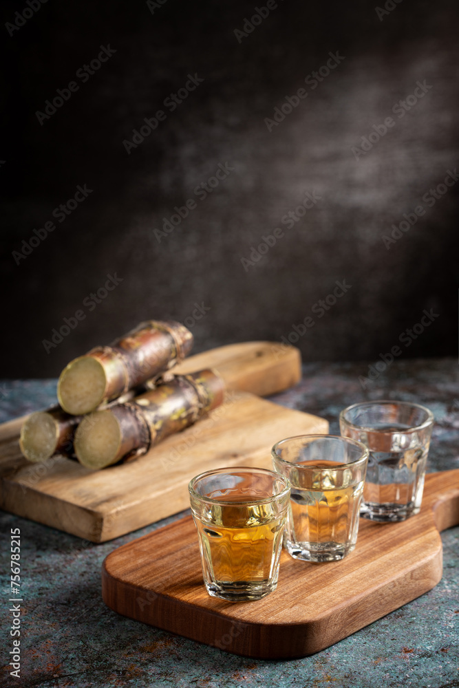 Glasses of cachaça served on the table.