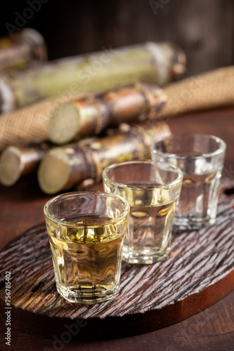 Glasses of cachaça served on the table.