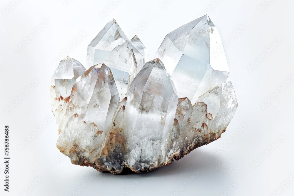 White Crystal Isolated, Titanium Color Stone, Glass Gem, White Background White Crystal Isolated, Titanium Color Stone, Glass Gem, White Background