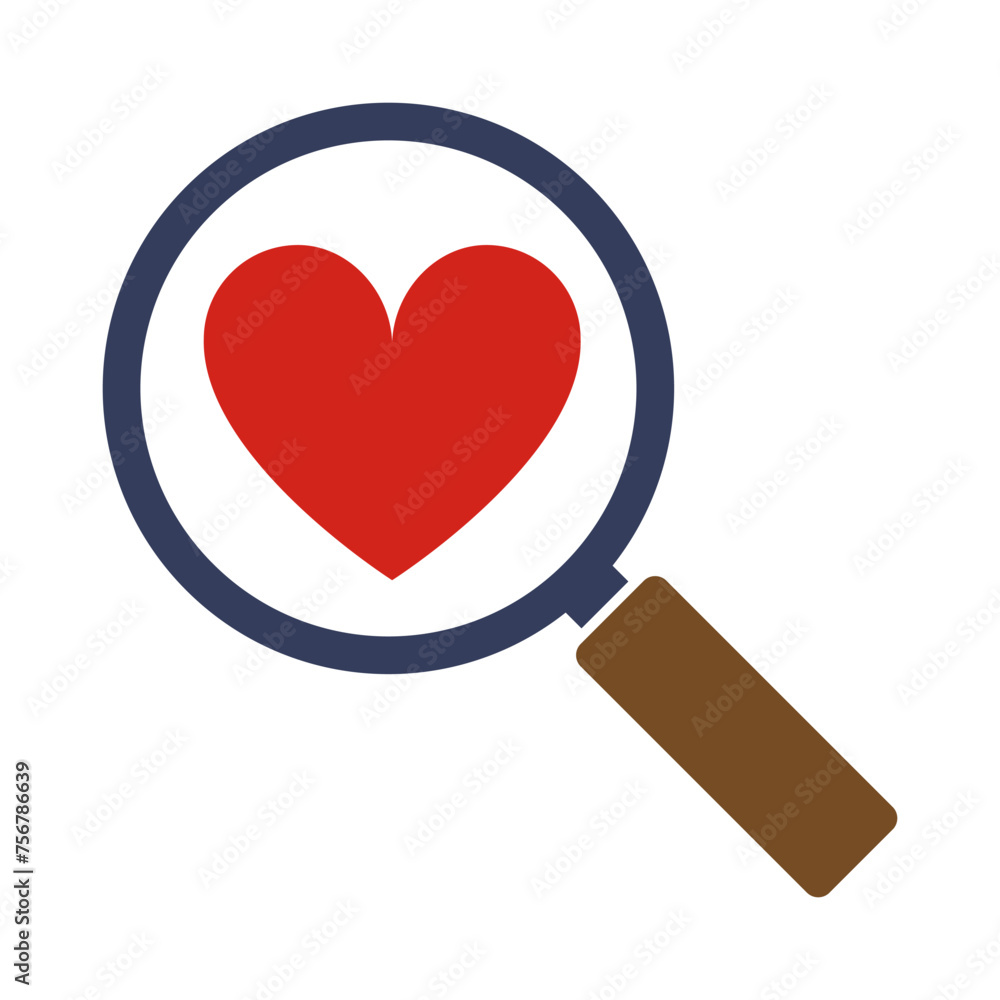 Magnifying glass icon with heart, illustration Magnifying glass icon with heart, illustration