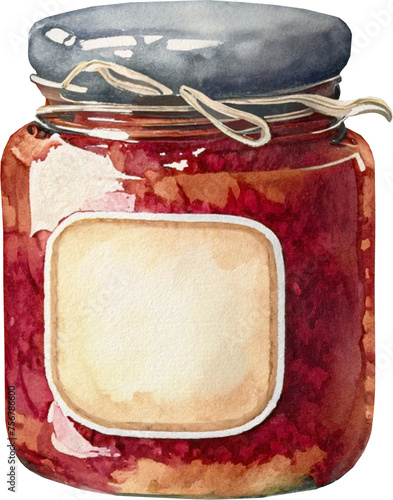 Jam or Jelly Jar with Blank Label Watercolor Style Clipart