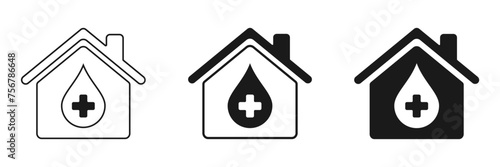 Set of house icons with a cross. Medical logo, illustration