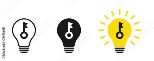 Light bulb with key. Set of illustrations