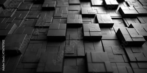 A black and white image of a wall made of square blocks - stock background.