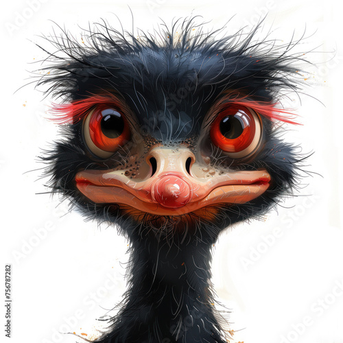 Cute Funny Cartoon Ostrich, Illustration for Children Book, Generative AI photo