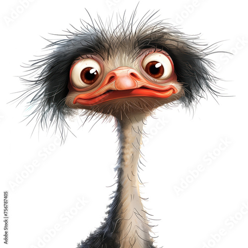 Cute Funny Cartoon Ostrich, Illustration for Children Book, Generative AI photo