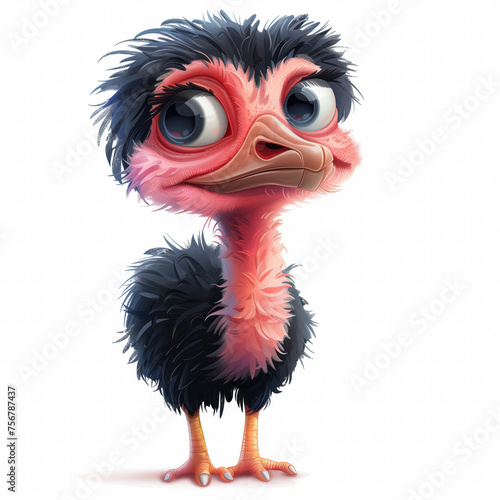 Cute Funny Cartoon Ostrich, Illustration for Children Book, Generative AI photo