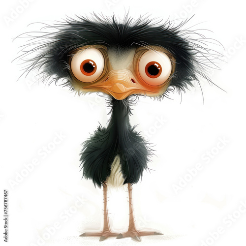 Cute Funny Cartoon Ostrich, Illustration for Children Book, Generative AI photo