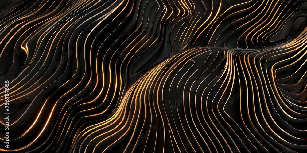 A black and gold wave pattern with a yellow hue - stock background. A black and gold wave pattern with a yellow hue - stock background.