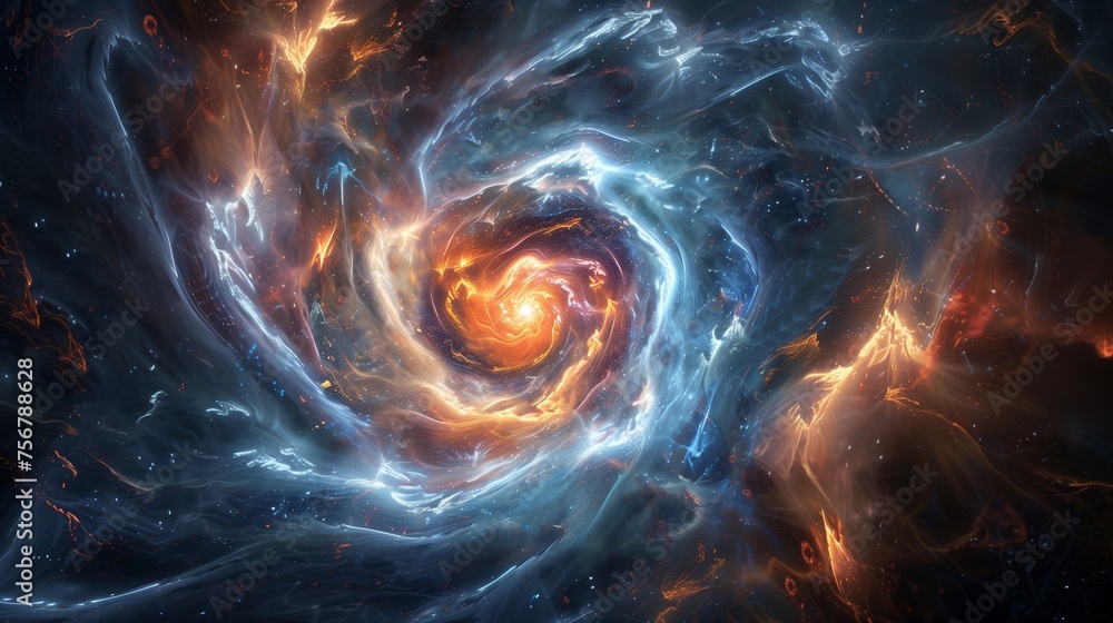 A swirling vortex of energy, with tendrils of light reaching outwards in all directions. A swirling vortex of energy, with tendrils of light reaching outwards in all directions.