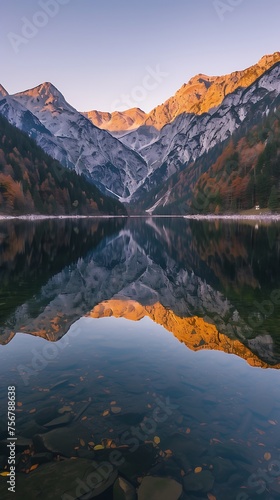 Mountainous Horizon Reflected in Clear Waters