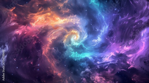 A symphony of swirling colors in a cosmic dance  reminiscent of a nebula painting the canvas of the night sky.
