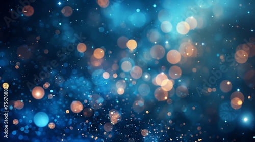 Celebrate in style with a sophisticated abstract background in blue, featuring enchanting bokeh lights and stars.