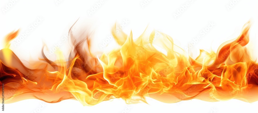 An artistic event featuring a row of fiery flames in shades of amber and peach on a white background. The heat of the flames adds a touch of fire to the cuisinethemed art piece An artistic event featuring a row of fiery flames in shades of amber and peach on a white background. The heat of the flames adds a touch of fire to the cuisinethemed art piece