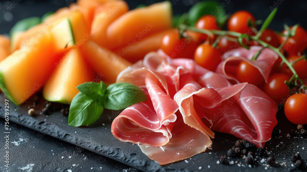 sliced melon and prosciutto, jamon, still life, Italian cuisine, food, restaurant, meal, meat, table, dish, serving, Spanish, southern, fresh, natural, tasty, delicacy sliced melon and prosciutto, jamon, still life, Italian cuisine, food, restaurant, meal, meat, table, dish, serving, Spanish, southern, fresh, natural, tasty, delicacy
