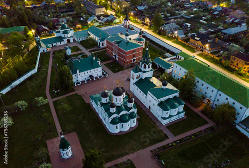 Evening view from drones of Spaso-Preobrazhensky monastery in Murom