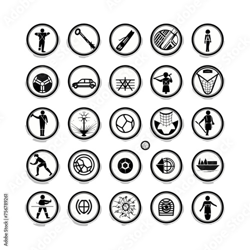 a black and white icon set for sport, emblem set, line art, icon set © singgih