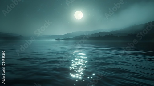 Luminescent waves of light dancing on the surface of a calm lake under the enchantment of a full moon.